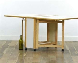 Danish Modern Gate Leg Dining Table W Casters