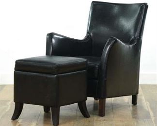 Pair Contemporary Black Armchair W/ Ottoman