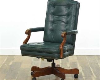 Ethan Allen Vintage Green Leather Executive Chair