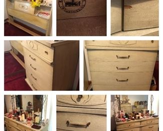 Bassett chest of drawers 34”W x 17.75”D x 43”H $95-SOLD Bassett dresser with mirror 54”W x 17.75”D x 30”H front with mirror 60”H $125 ***ALL mannequin heads are SOLD
