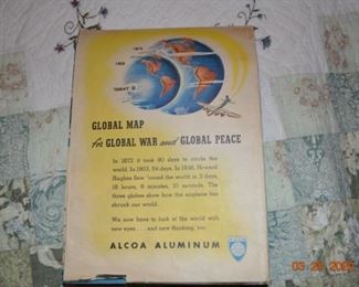 Antique Global Map for Global War and Global Peace Alcoa Aluminum