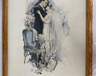 VINTAGE WATERCOLOR - BRIDE AND GROOM - APPROX. 26" X 30". $55.  Look at it and be happy before you pay!