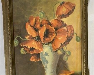 VINTAGE POPPIES - FRAMED LITHOGRAPH-APPROX. 20" X 30" . $40.  Look at it and be happy before you pay!