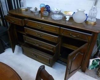 This is a mid to later 20th century French Provincial-style cabinet with six drawers and 2 cupboard doors, in good condition @ $140.