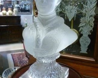 European, early 20th century, extremely heavy frosted glass bust of someone who obviously was important at one time, approximately 12"h, originally tagged at $94,  now offered at less than half @ $ 45