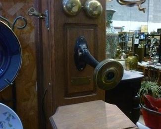 Antique American oak case wall telephone, converted to accept calls but cannot make calls, now offered at $160