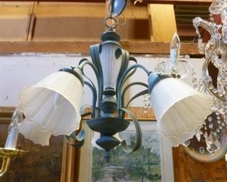 Modern hanging chandelier with milkglass  "flower" shades, offered now @ $24.