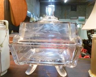 Antique American, c. 1850s (?), cut molded glass footed bowl with matching lid, heavy, @ $36