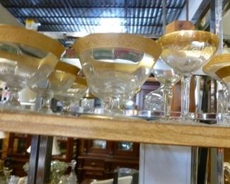 We must have over 300 pieces of gilt-rimmed goblets and tumblers, offered at greatly reduced prices now of $4-$6 each.