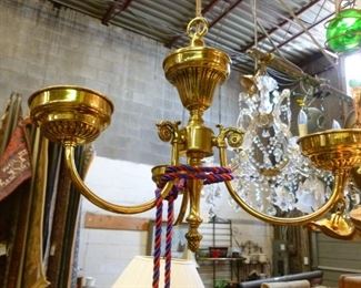 Vintage hanging brass ceiling fixture with three "pods", offered at $100