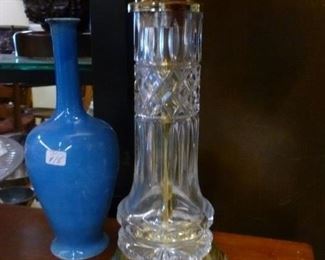 Heavy table lamp of thick glass and brass @ $36