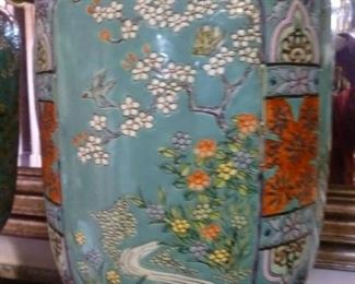 One of two identical modern handpainted Chinese urns now reduced to $42 each of two for $70