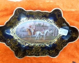 RARE FINE handpainted porcelain oblong bowl offered for the first time @ $294.   This is an "equestrian collectible".