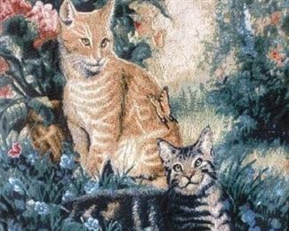 Machine-woven tapestry of 2 cats, approx 30"h x 24"w, @ $24