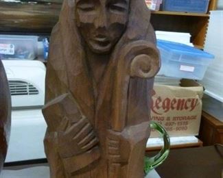 Carved wood cleric with c rozier, approx 10"h, at $24