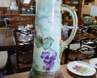 Table lamp made of handpainted ceramic pitcher displaying grape clusters, now offered at $36