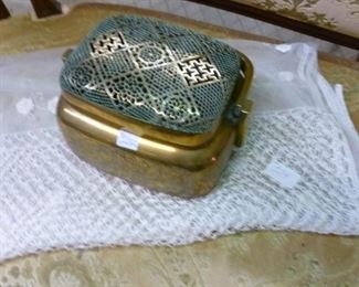 This ornate, heavy brass heater with handle now reduced from $232 to $150 -- in very good condition