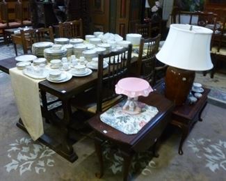French "tavern table"-style dining table now reduced to $200.  Pembroke table with two demilune drop leaves @ $40.  Rectangular table @ $40