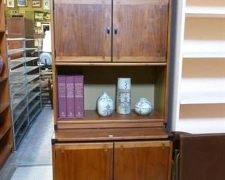 Mid-century modern veneerd bookcase/cabinet on base cabinet with dovetailed lower doors, now reduced to $100