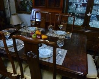 Asian-style dining table plus 6 side chairs, now reduced to $150/set