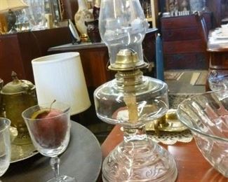 One of MANY period glass oil lamps for sale, this one @ $25