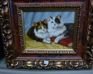 Original painting of two cats, framed.