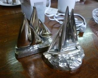 Pair of new silvertone sailboat bookends @ $32/pair