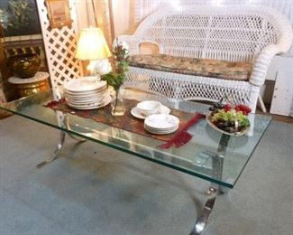 Rectangular plate glass table top on chrome leg assembly @ $100