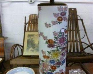 Japanese (?) cylinder porcelain table lamp @ $94