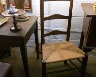 Antique American ladderback chair with replaced twisted paper seat @ $36