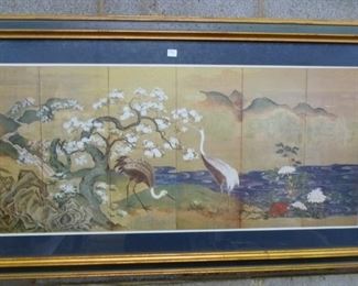 One of a pair of beautifully framed print copies of Asian folding screens, offered at $194 each
