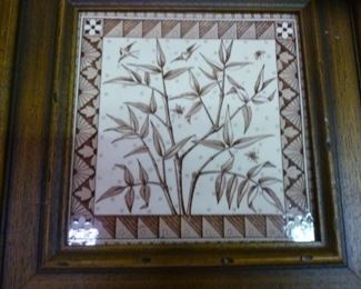 Victorian tile in brown on white, framed, @ $32