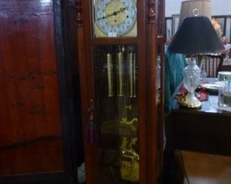 Now reduced to $350, slowly swaying HUGE brass pendulum, resonating chimes for quarter-hour strike