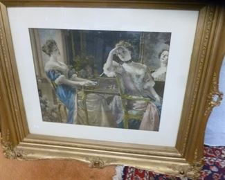 A rather large print, approximately 20"h x 28"w, in mat and molded goldtone frame, reduced from $294 to $100