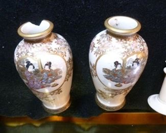 Miniature Satsuma vases, one in good condition, other with chipped rim