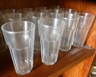 Heavy duty clear glass tumblers, coming to us from a restaurant imported from England, offered at $4 each.  They are new.