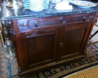 Antique American mahogany solids and veneers with replacement black marble top @ $200