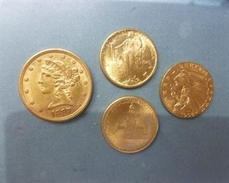 American gold coins:  1897 five dollars; two sesquicentennial, 1776-1926. $2.50; 1908 Indian head $2.50