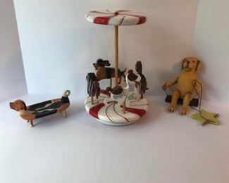 Wooden Dog Figurines and Carousel