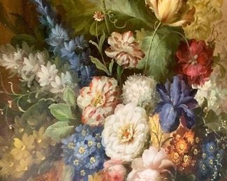 Detail of the floral still life artwork. 