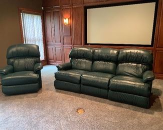 Leather Country Club Green Recliner and Recliner Sofa by Lazy Boy - Pair $600
