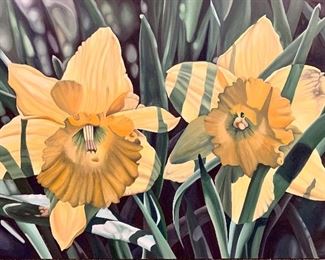 Cheerful daffodil original acrylic painting by Judith Moore 34”H x 46”W - $300