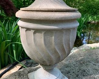 Lightweight concrete-type urn with lid. $30 27” H  16” diameter 