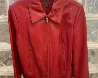 Red genuine leather jacket from Entier....excellent condition...size 10....$50.