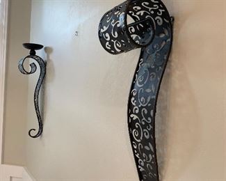 Pair of wall pillar sconces.  Dark bronze in color.   24"h x5"w.  Pair $40.