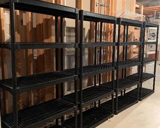 Plastic, black shelving. 35L x 18w x 71h. Four units available. $30/each. (Sell new for $45ish) 