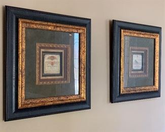 Pair of wine coaster framed art....$100/pr. 