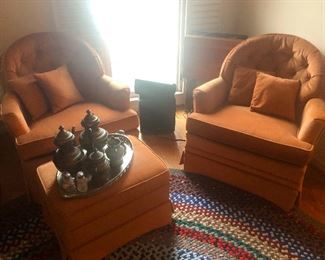 I had to hear INCESSANTLY about how back when he was in 8th grade his stepfather stole valuable pocket knives left to him by . . .(Above: Upholstered aunt Karen chairs with ottoman)