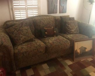 So I high-tail it home hoping to catch the electrician ,who was there to restore the lines the trees ripped out root and stem from my house . . . (floof sofa)