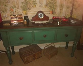 But for some reason, even though there were no street signs, all of a sudden we got deluged with customers, in the pouring rain even! And we ended up making more in the last hour what we'd made all day. Fun green sideboard